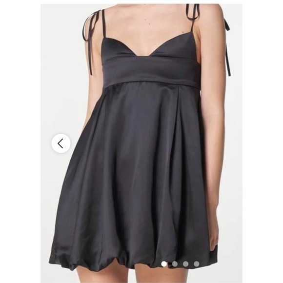 PAR VIOLET Dress XS Girl's On Film Black Satin Dress Bubble Hem Spaghetti Straps - Picture 2 of 15